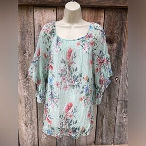 Beautiful & breezy 100% silk floral blouse, L, by Angela Moda Italy